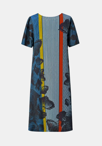 Dress Gardenia Short Sleeves Flowers and Stripes - Traces of Me