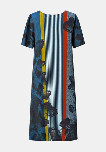 Vestido Gardenia Short Sleeves Flowers and Stripes – multicolor, seda, vista alternativa | Traces of Me