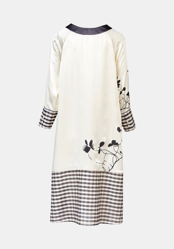 Dress Pansy Bamboo Leaves – Natural / Charcoal, silk, alternate view | Traces of Me