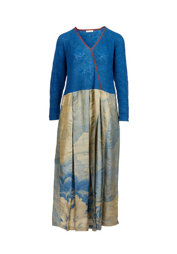 Dress Poppy Abyss Porcelaine Flowers – Multicolour, yak wool-silk blend, product view | Traces of Me