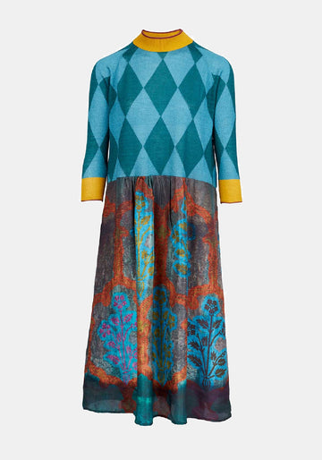 Vestido Poppy Half Neck Landscape – multicolor, mezcla de cachemira y seda, vista de producto | Traces of Me