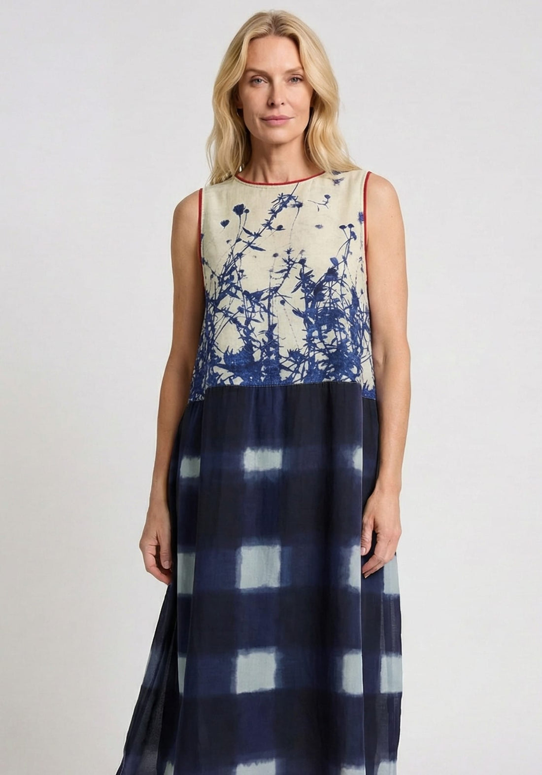 Dress Poppy Round Neck Watercolour Checks - Traces of Me