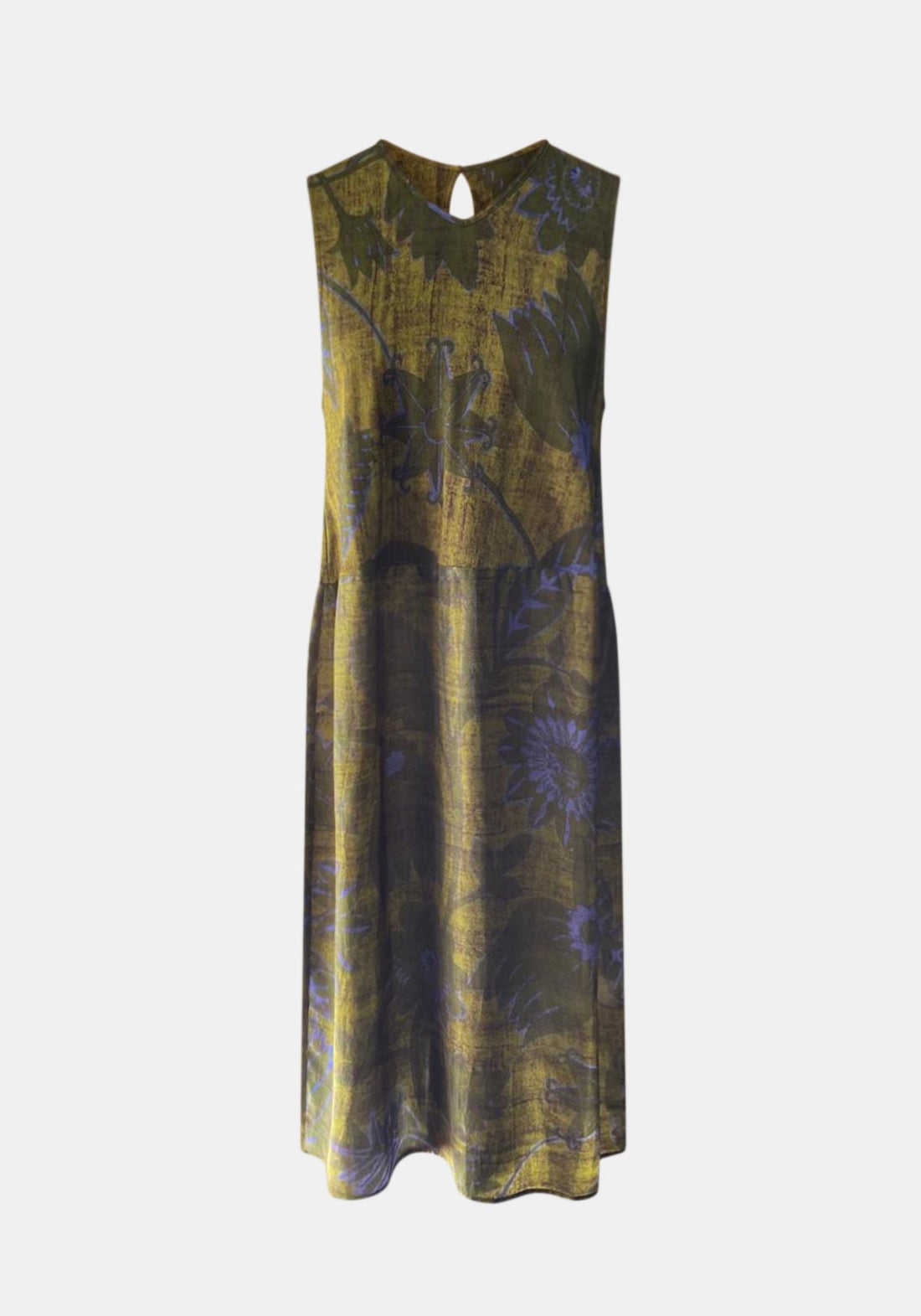 Dress Poppy V Neck Sleeveless Sunflowers Guacamole - Traces of Me