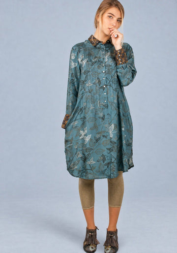 Dress Zen Winter Leaves – Shadow, silk, product view | Traces of Me