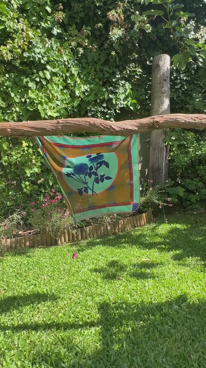 Scarf Square Blue Roses