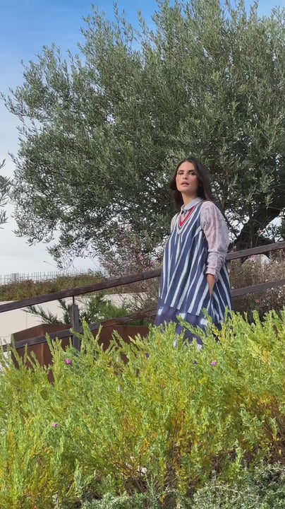 Dress Durbar Watercolour Stripes Indigo