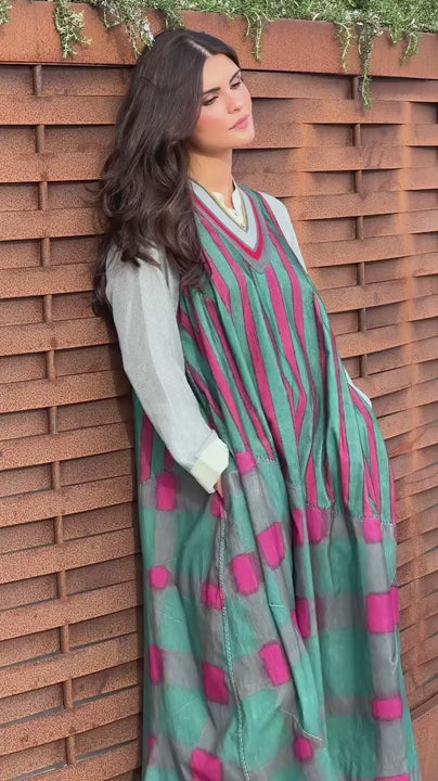 Dress Durbar Watercolour Stripes Malachite Green