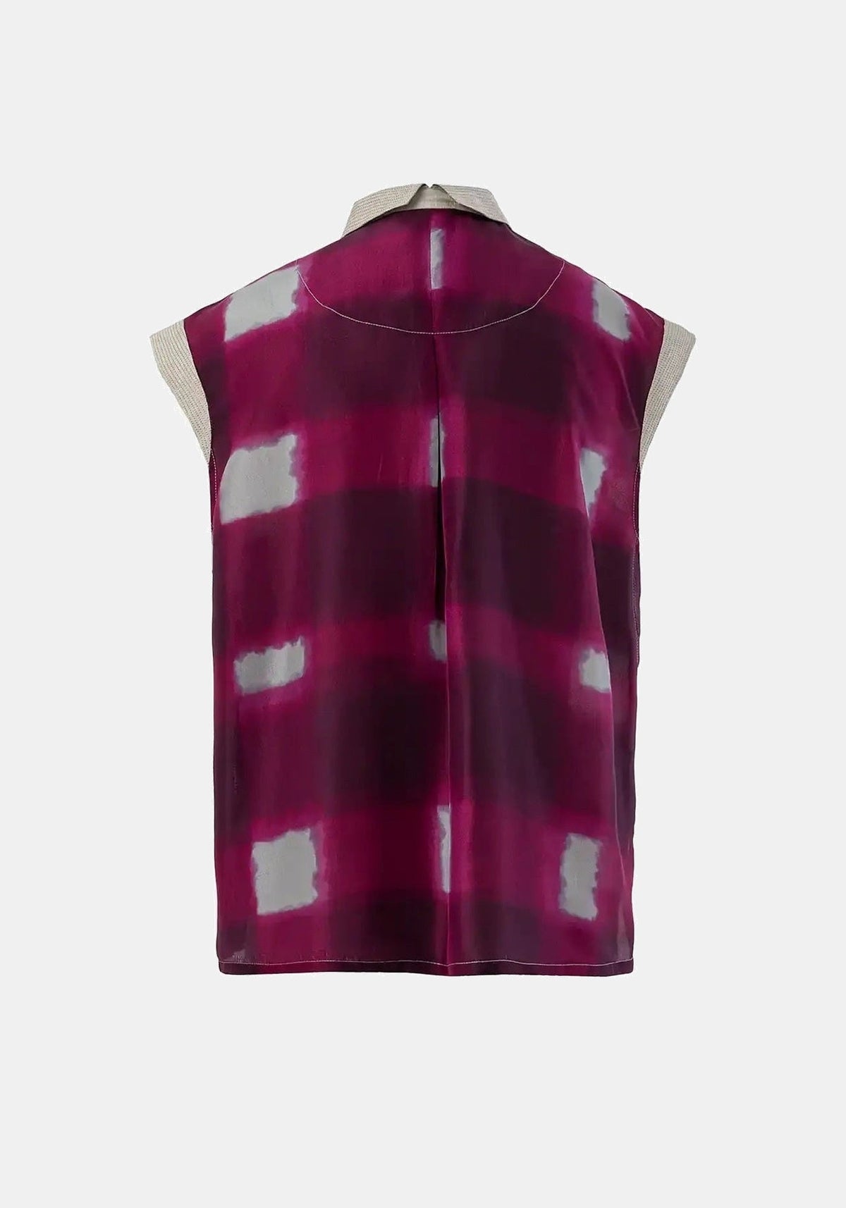 Camisa Anna Short Sleeves Watercolour Checks – Beet Red, seda, vista alternativa | Traces of Me