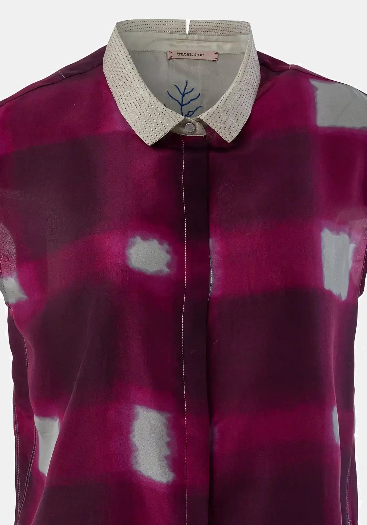 Camisa Anna Short Sleeves Watercolour Checks – Beet Red, seda, vista alternativa | Traces of Me