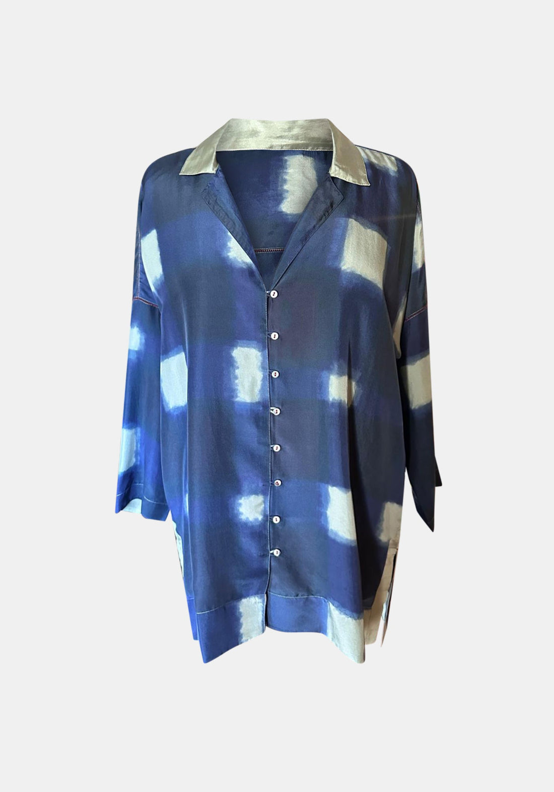 Shirt Botanic Collar Long Watercolour Checks Indigo - Traces of Me