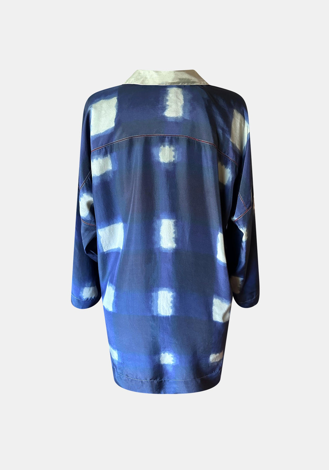 Shirt Botanic Collar Long Watercolour Checks Indigo - Traces of Me