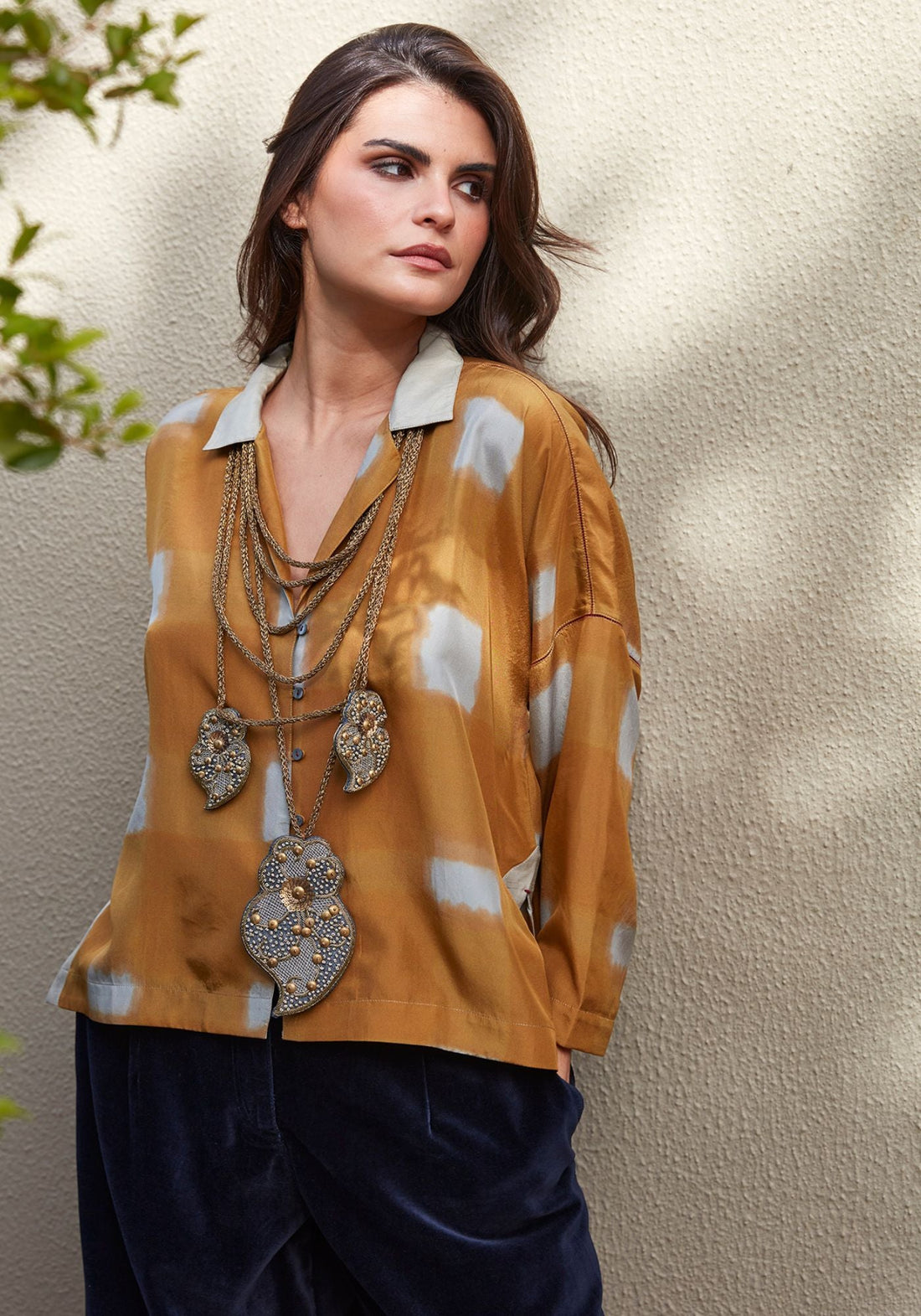 Shirt Botanic Collar Watercolour Checks Amber - Traces of Me