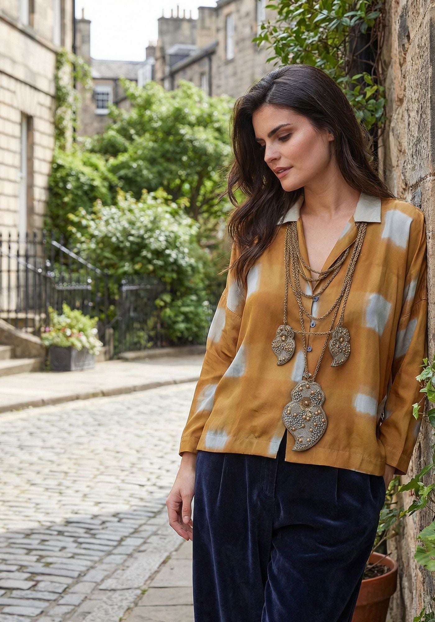 Shirt Botanic Collar Watercolour Checks Amber - Traces of Me