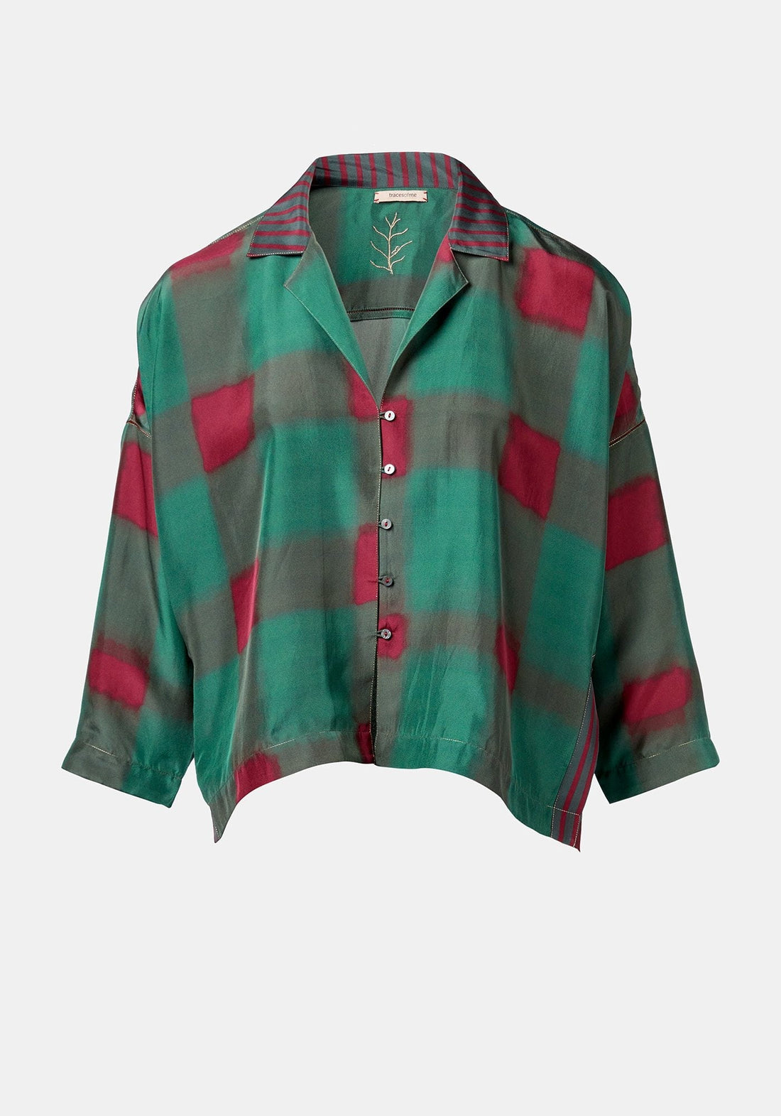Shirt Botanic Collar Watercolour Checks Malachite Green - Traces of Me