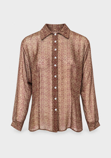 Shirt Chic Indian Grid – Green, silk, product view | Traces of Me