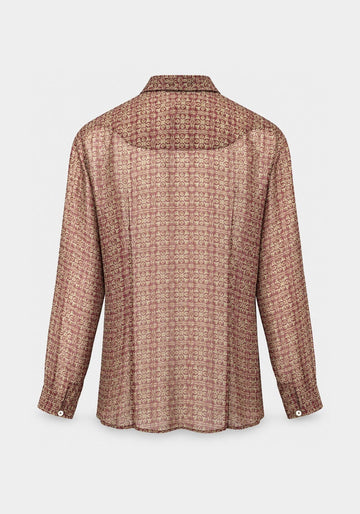 Shirt Chic Indian Grid – Green, silk, alternate view | Traces of Me