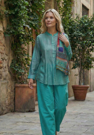 Shirt Geisha Stripes Malachite Green - Traces of Me