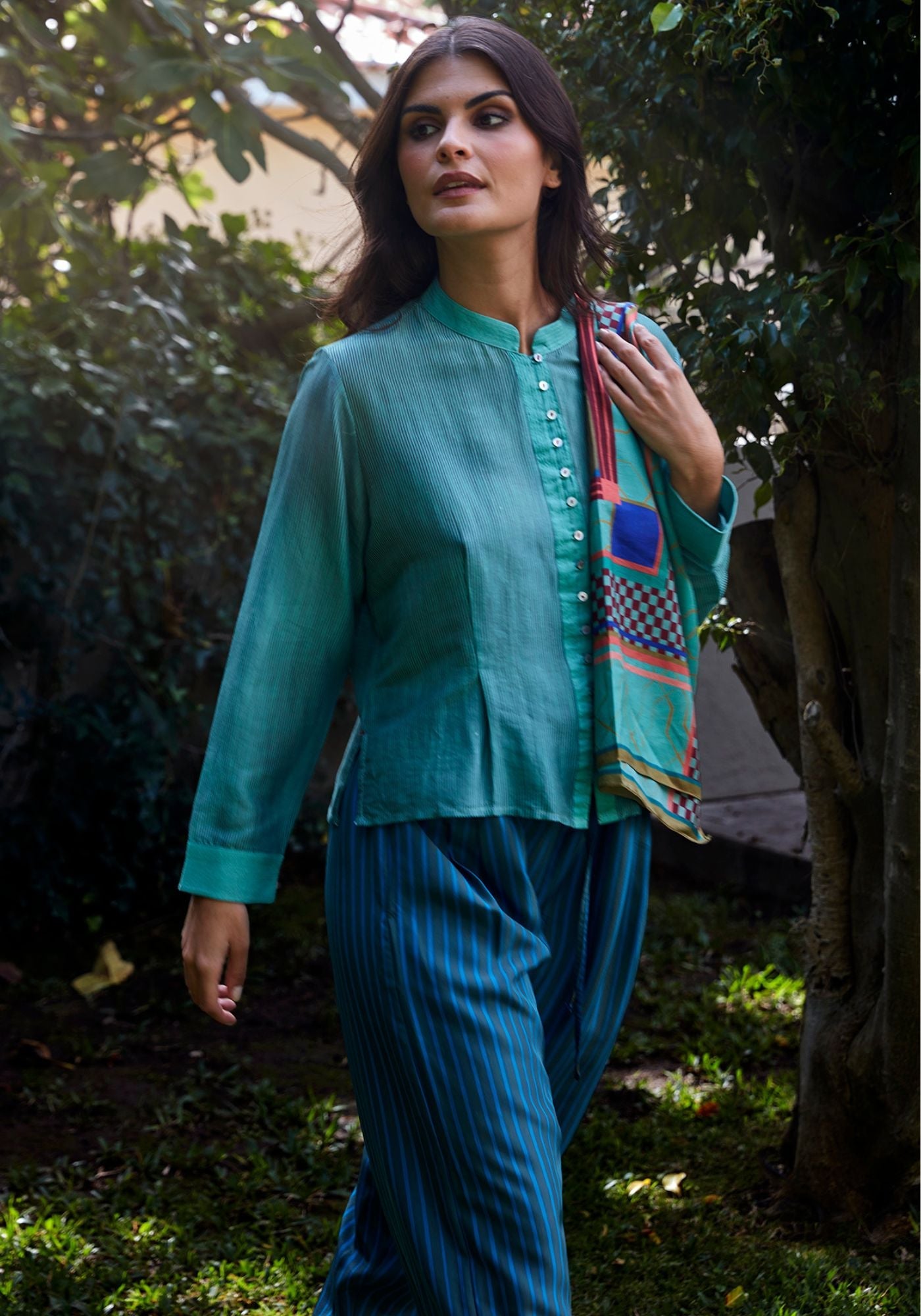 Shirt Geisha Stripes Malachite Green - Traces of Me