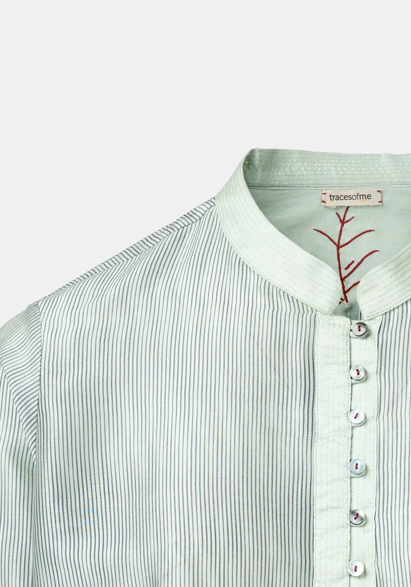 Shirt Geisha Stripes Silver Green - Traces of Me