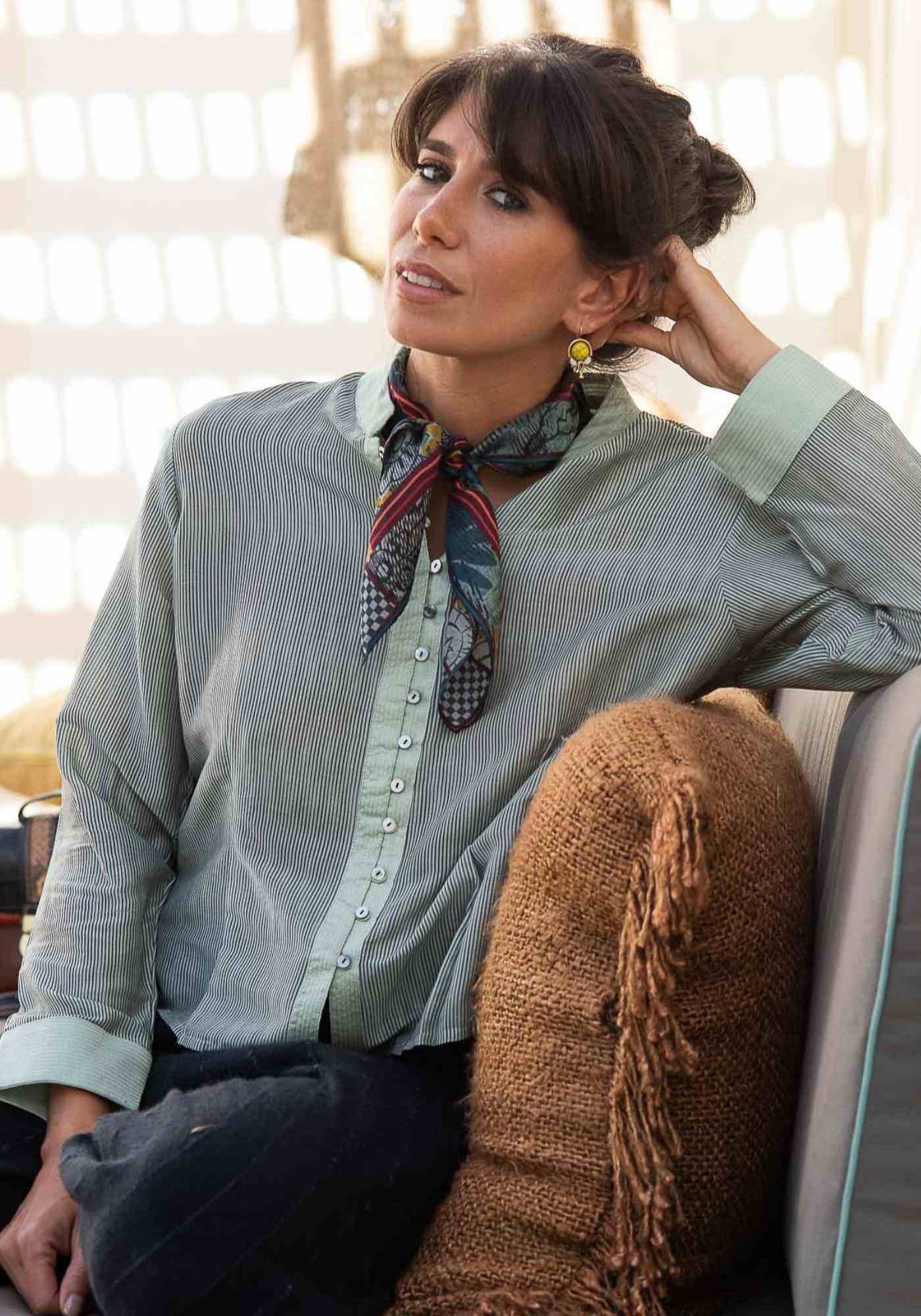 Shirt Geisha Stripes Silver Green - Traces of Me