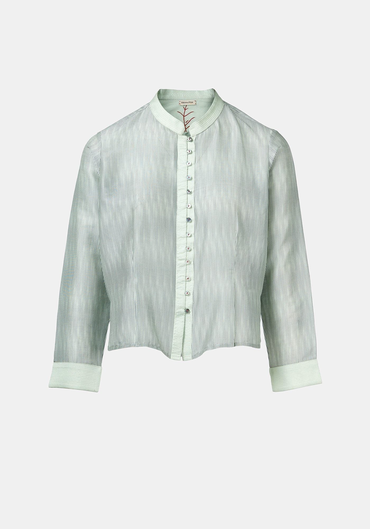 Shirt Geisha Stripes Silver Green - Traces of Me