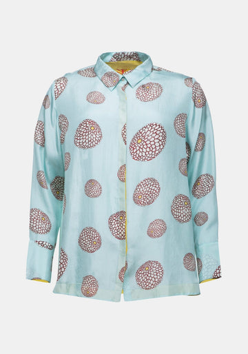 Shirt Simple Dahlias – silk, product view | Traces of Me