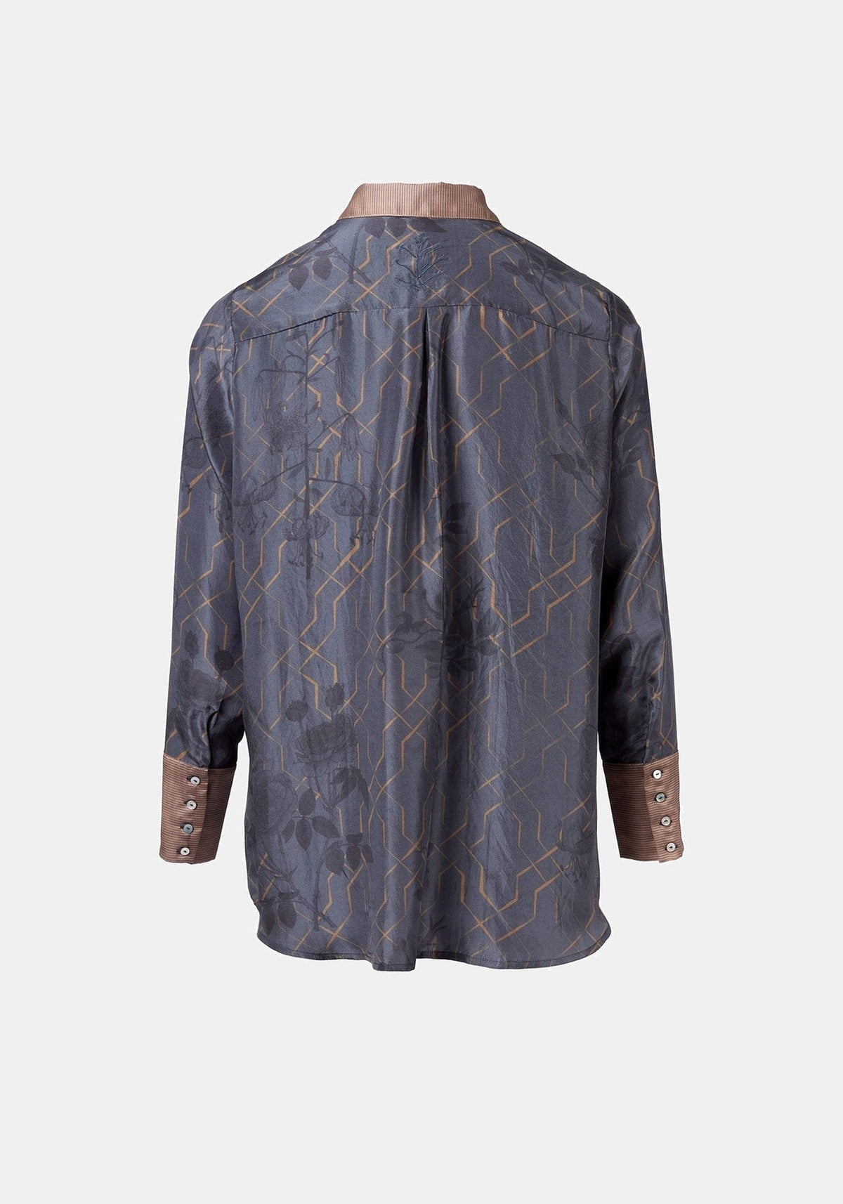Camisa Simple Taj Flowers Dark Night – seda-mistura de algodão, vista alternativa | Traces of Me