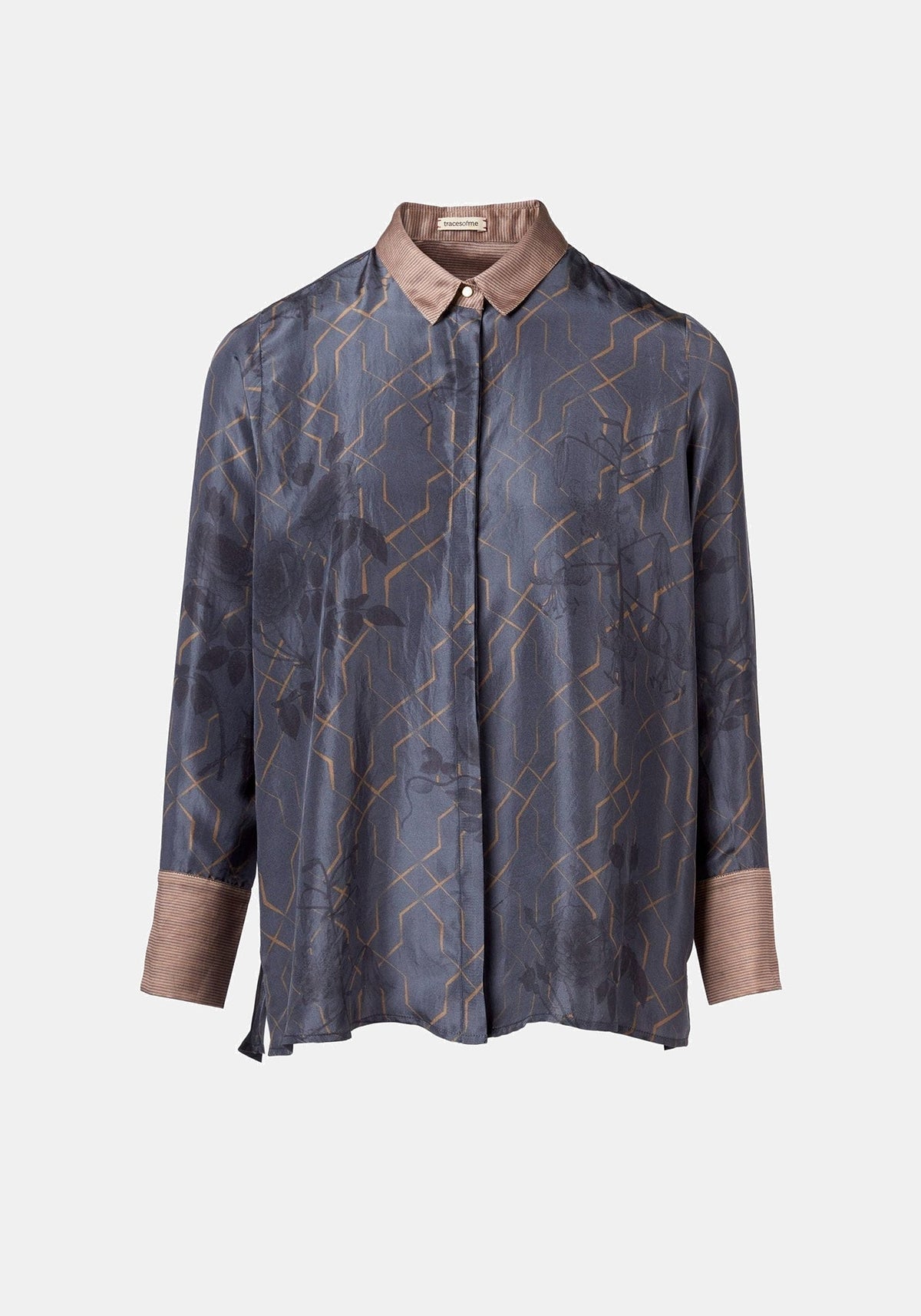Camisa Simple Taj Flowers Dark Night – seda-mistura de algodão, vista de produto | Traces of Me