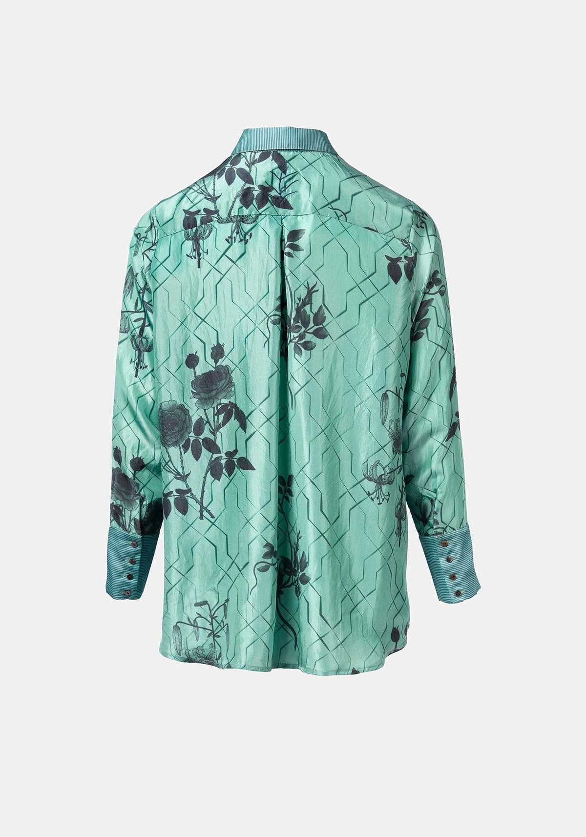 Camisa Simple Taj Flowers Malachite Green – seda-mistura de algodão, vista alternativa | Traces of Me