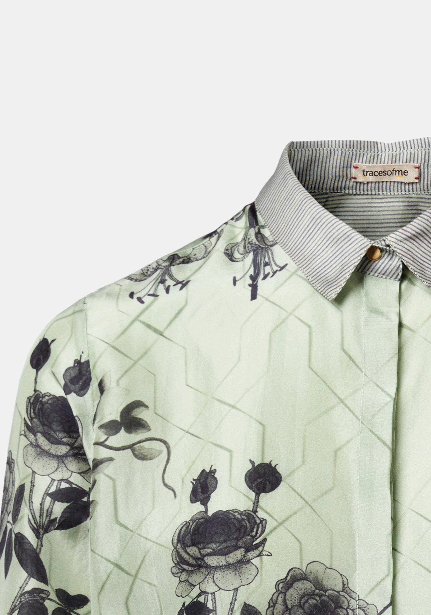 Shirt Simple Taj Flowers Silver Green - Traces of Me