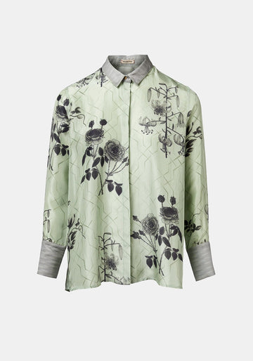 Shirt Simple Taj Flowers Silver Green - Traces of Me