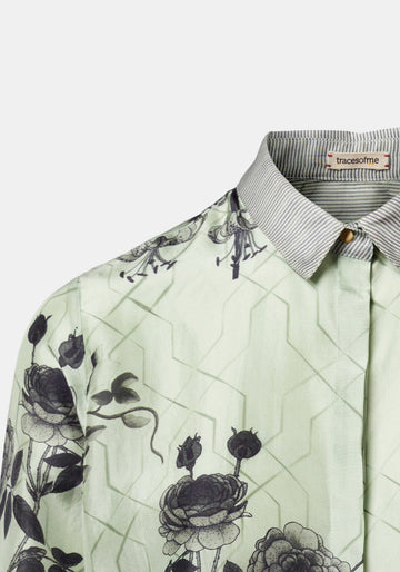 Shirt Simple Taj Flowers Silver Green - Traces of Me