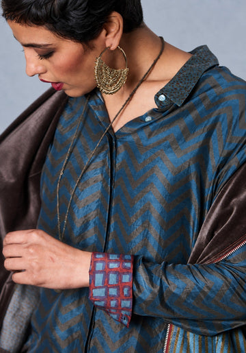 Shirt Simple Waves – Multicolour, silk, alternate view | Traces of Me