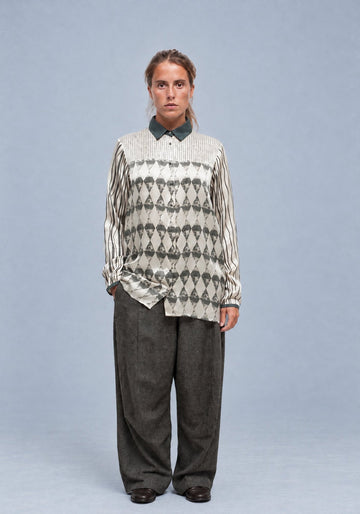 Shirt Traditional Silk Satin – Moonstruck / Charcoal, silk, alternate view | Traces of Me
