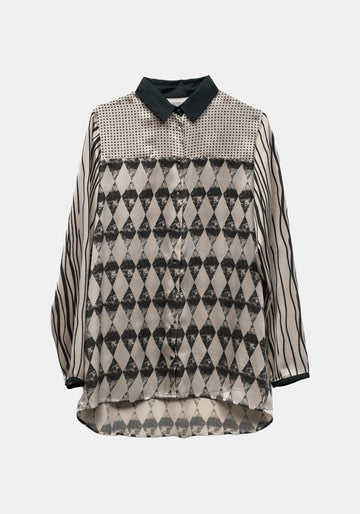 Shirt Traditional Silk Satin – Moonstruck / Charcoal, silk, product view | Traces of Me