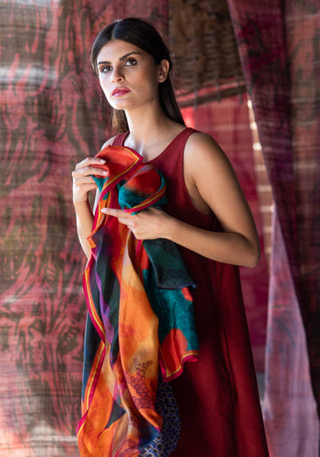 SIlk Scarf Square Babylonia - Traces of Me