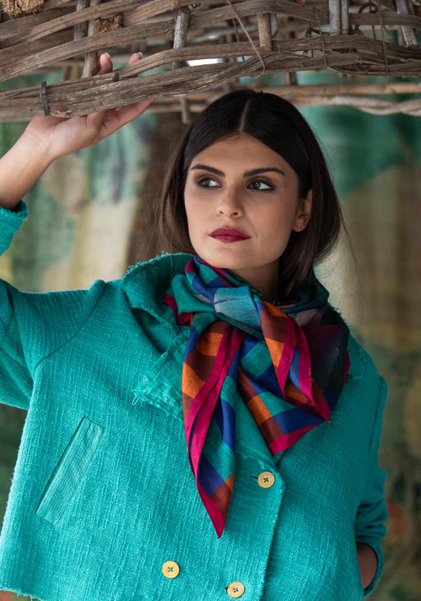 SIlk Scarf Square Camelia Leaves - Traces of Me