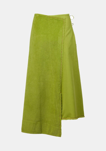 Skirt Overlap Dye – Dark Citron, cotton-silk blend, alternate view | Traces of Me