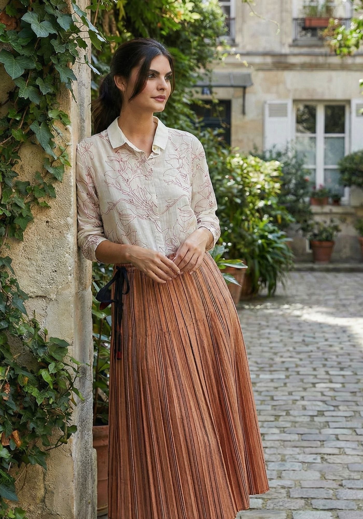 Skirt Pleated Overlap Stripes - Traces of Me