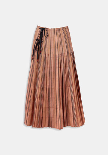 Saia Pleated Overlap Stripes – Clay, algodão, vista de produto | Traces of Me