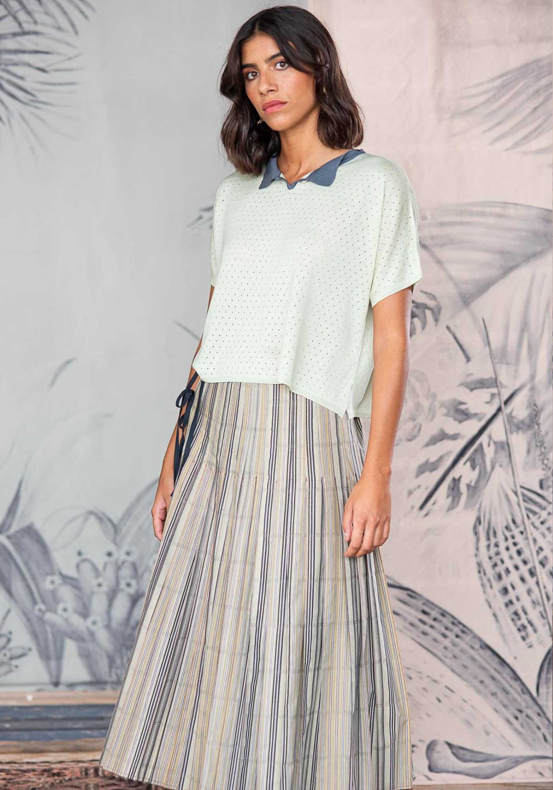 Skirt Pleated Overlap Stripes - Traces of Me