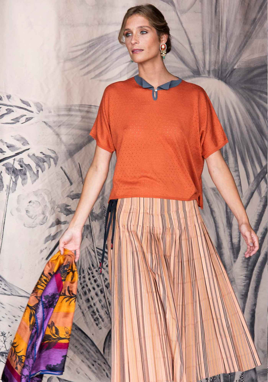 Skirt Pleated Overlap Stripes - Traces of Me