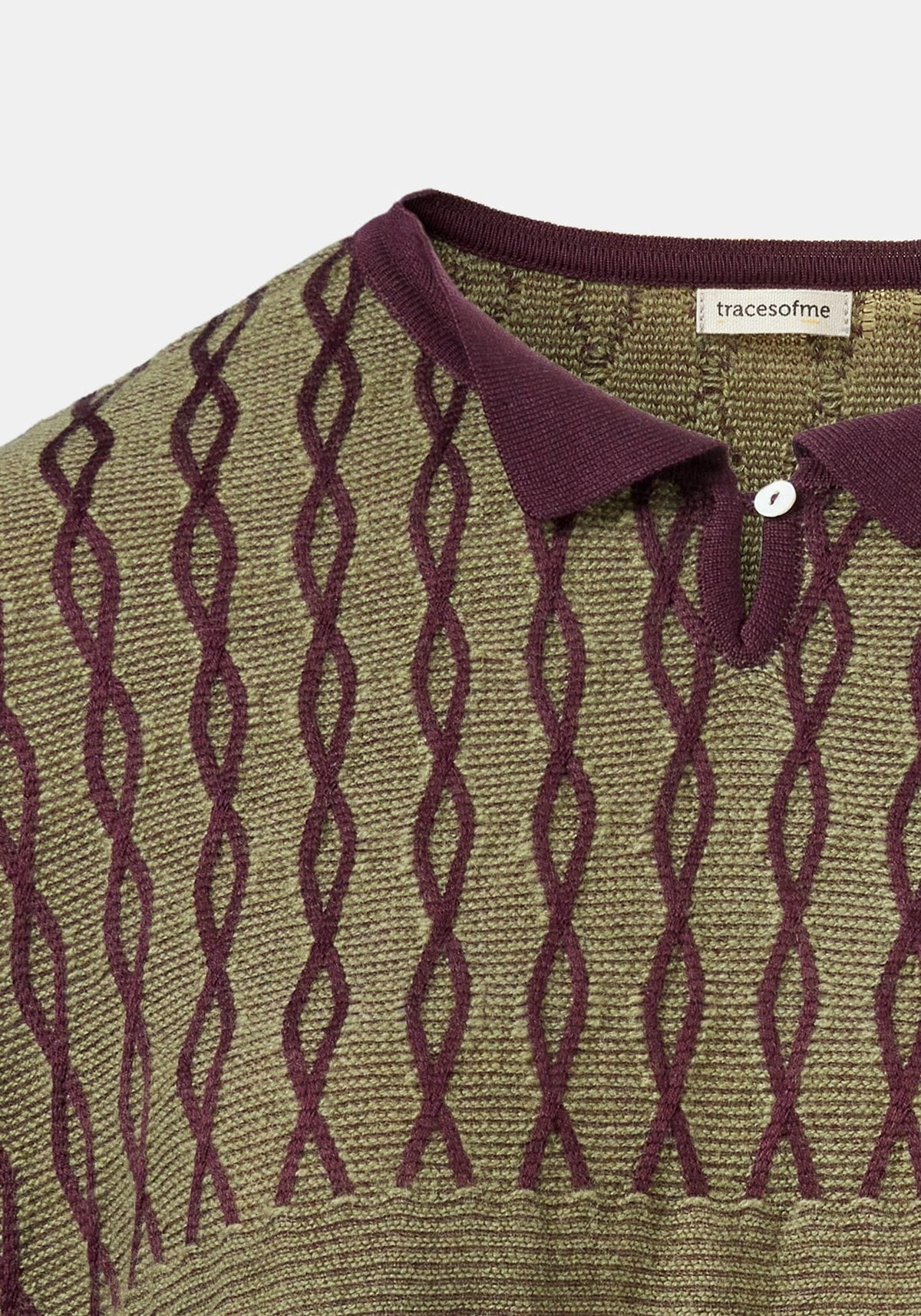 Top Key Polo Collar Sage Green – Sage Green / Prune, lã-mistura de seda, vista alternativa | Traces of Me