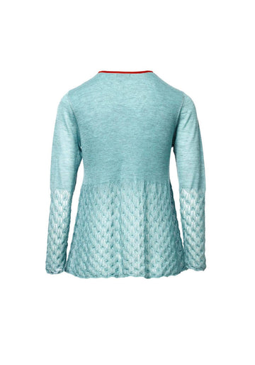 Top Key Round Neck Lace Frill Celeste – cashmere-wool blend, alternate view | Traces of Me