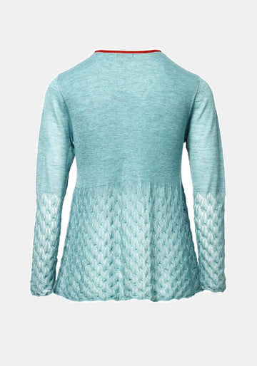 Top Key Round Neck Lace Frill Celeste – caxemira-lã blend, vista alternativa | Traces of Me