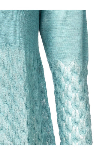 Top Key Round Neck Lace Frill Celeste – cashmere-wool blend, alternate view | Traces of Me