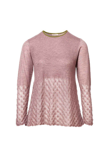Top Key Round Neck Lace Frill Heather – cashmere-wool blend, product view | Traces of Me