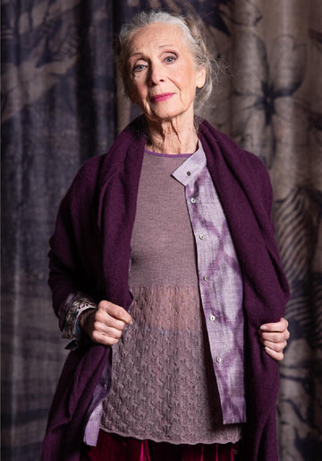 Top Key Round Neck Lace Frill Heather – caxemira-lã blend, vista alternativa | Traces of Me