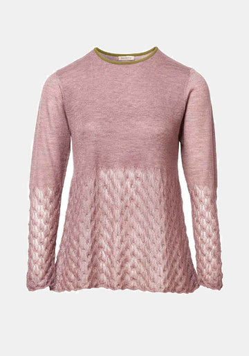 Top Key Round Neck Lace Frill Heather – caxemira-lã blend, vista de produto | Traces of Me