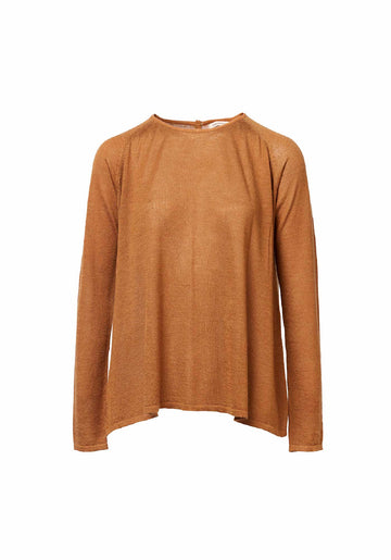 Top Key Round Neck Long Sleeves Camel - Traces of Me